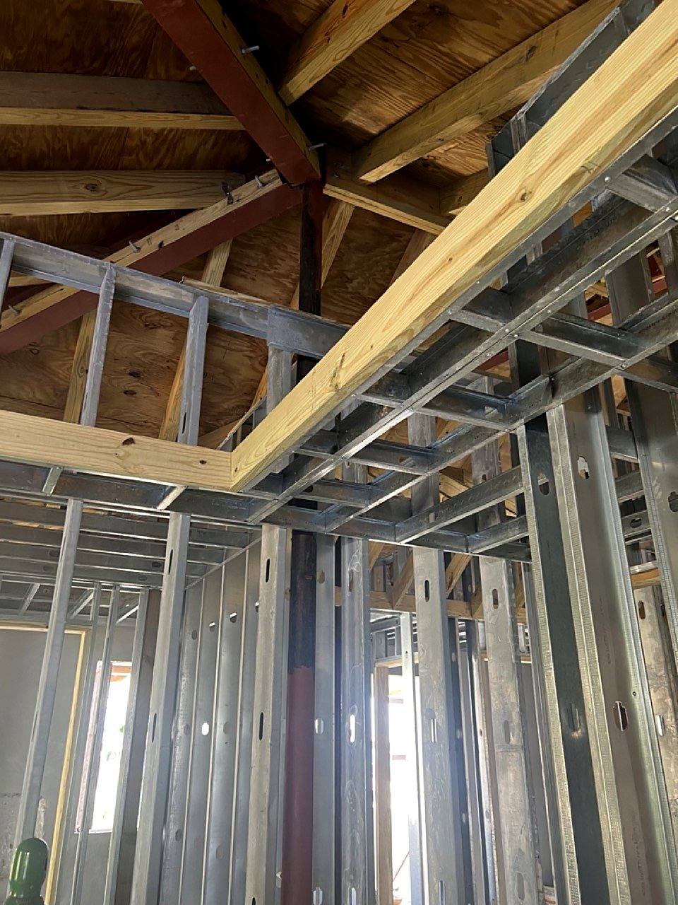Steel stud and wood framing